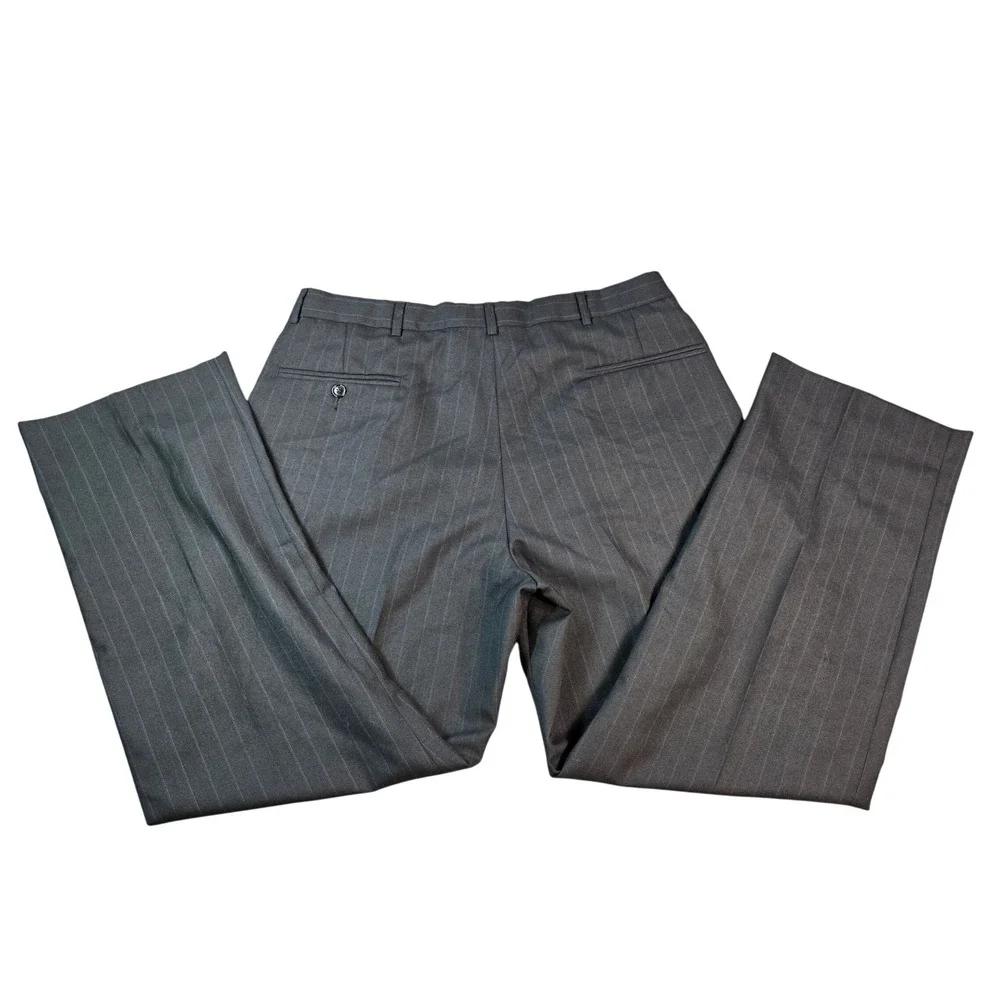 Towncraft Men's Charcoal Grey Blue Pinstripe Pleated Suit Pants 36x30 Wool Blend